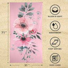Load image into Gallery viewer, Beach Towel - Flower with Leaves on Pink