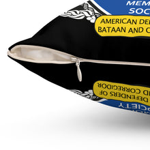 Load image into Gallery viewer, Spun Polyester Square Pillow - American Defenders Of Bataan Corregidor - Ms Logo - Black