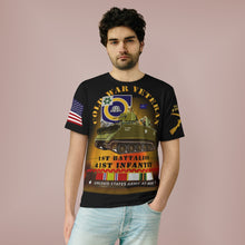 Load image into Gallery viewer, Unisex AOP Cut & Sew T-Shirt - Cold War Veteran - 1st Battalion, 41st Infantry Regiment with M113/Guidon with Cold War Service Ribbons