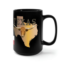 Load image into Gallery viewer, Black Mug 15oz - Texas - Rattler Skin -Texas State Map w Longhorn