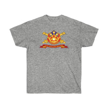 Load image into Gallery viewer, Unisex Ultra Cotton Tee - Army - 57th Artillery Brigade - Distinctive Unit Insignia (DUI) and Shoulder Patch (SSI) with Artillery Branch and Ribbon