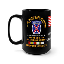 Load image into Gallery viewer, Black Mug 15oz - Army - 10th Mountain Division - Climb to Glory - REFORGER 90, Centurion Shield  - Cold War Service Ribbons
