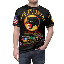 Load image into Gallery viewer, Unisex AOP Cut & Sew Tee - 66th Infantry Div - Black Panther Div - WWII w SS Leopoldville w EU SVC - SSG Donald G Meyers