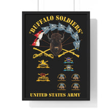 Load image into Gallery viewer, Premium Framed Vertical Poster - Buffalo Soldiers - Infantry - Cavalry Guidons with Buffalo Head and Unit Crests - US Army