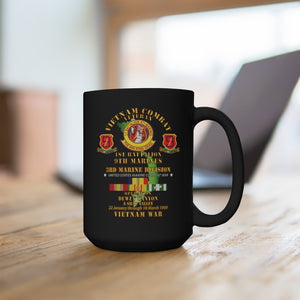 Black Mug 15oz - USMC - 1st Bn 9th Marines - 3rd MarDiv - Operation Dewey Canyon w VN SVC