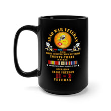 Load image into Gallery viewer, Black Mug 15oz - USN - Iraq War Vet - NMCB 23 OIF 11-2 w IRAQ SVC X 300