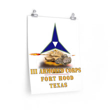 Load image into Gallery viewer, Premium Matte vertical posters - Army - III Armored Corps - M1A1 - M2 Bradely Firing - Fort Hood Texas X 300
