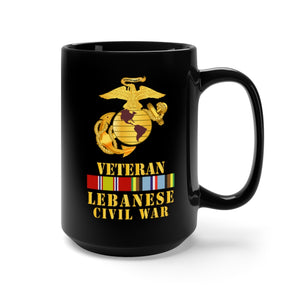 Black Mug 15oz - USMC - EGA -Lebanese Civil War Vet w AFEM SVC