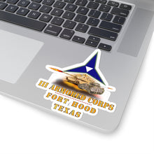 Load image into Gallery viewer, Kiss-Cut Stickers - Army - III Armored Corps - M1A1 - M2 Bradely Firing - Fort Hood Texas X 300