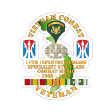 Load image into Gallery viewer, Kiss-Cut Stickers - Army - Vietnam Combat Vet - 11th Inf Bde SSI - Spec 5 - Cbt Medic - 1968-69 VN Svc X300