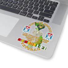 Load image into Gallery viewer, Kiss-Cut Stickers - Army - Vietnam Combat Vet - 11th Inf Bde SSI - Spec 5 - Cbt Medic - 1968-69 VN Svc X300