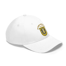 Load image into Gallery viewer, Unisex Twill Hat - 1st Special Forces Group (SFG) (Airborne) Flash with Crest with Text - Direct to Garment (DTG) - Printed