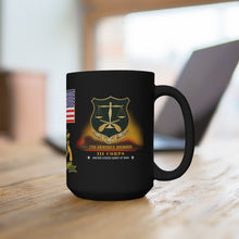 Load image into Gallery viewer, Black Mug 15oz - 502nd Military Police (MP) Company - 2nd Armored Division - Hell on Wheels - Fort Hood, TX - ''Honor Pro Militibus''