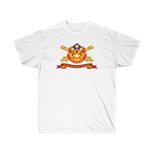 Load image into Gallery viewer, Unisex Ultra Cotton Tee - Army - 57th Artillery Brigade - Distinctive Unit Insignia (DUI) and Shoulder Patch (SSI) with Artillery Branch and Ribbon