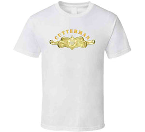 Uscg - Cutterman Badge - Officer - Gold W Top Txt T Shirt