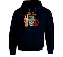 Load image into Gallery viewer, Army - Ranger Patrol Cap - Skull - Kill For World Peace W Flames Font X 300 Classic T Shirt, Crewneck Sweatshirt, Hoodie, Long Sleeve, Mug