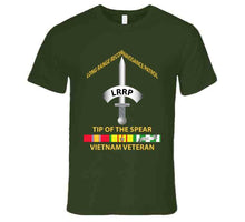 Load image into Gallery viewer, Army - Badge, Long Range, Reconnaissance Patrol (LRRP), "Tip Of The Spear" with Vietnam War Service Ribbons - T-Shirts - Premium