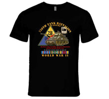 Load image into Gallery viewer, Army - 758th Tank Battalion, "Tuskers", with Tank, Shoulder Sleeve Insignia, World War II with European Theater Service Ribbons - T Shirt, Premium and Hoodie