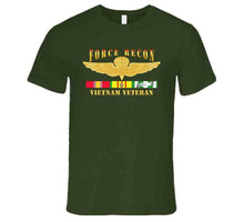 Load image into Gallery viewer, USMC - Force Recon (on fire), Vietnam Veteran, with Vietnam Service Ribbons - T Shirt, Premium and Hoodie