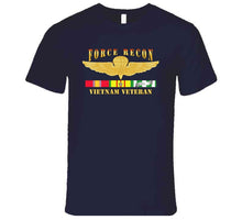 Load image into Gallery viewer, USMC - Force Recon (on fire), Vietnam Veteran, with Vietnam Service Ribbons - T Shirt, Premium and Hoodie