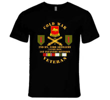 Load image into Gallery viewer, Army - Cold War Veteran - 2nd Battalion 33rd Artillery - 1st Infantry Division Shoulder Sleeve Insignia T Shirt, Premium and Hoodie