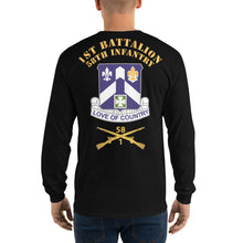 Load image into Gallery viewer, Men’s Long Sleeve Shirt - B Co, 1st Battalion, 58th Infantry Guidon Front, Crest Back with 1/58 Branch