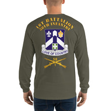 Load image into Gallery viewer, Men’s Long Sleeve Shirt - B Co, 1st Battalion, 58th Infantry Guidon Front, Crest Back with 1/58 Branch