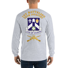 Load image into Gallery viewer, Men’s Long Sleeve Shirt - B Co, 1st Battalion, 58th Infantry Guidon Front, Crest Back with 1/58 Branch