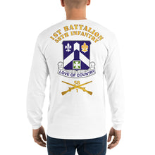 Load image into Gallery viewer, Men’s Long Sleeve Shirt - B Co, 1st Battalion, 58th Infantry Guidon Front, Crest Back with 1/58 Branch