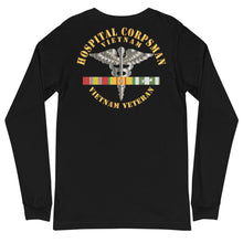 Load image into Gallery viewer, Unisex Long Sleeve Tee Navy - Hospital Corpsman w Vietnam Service Ribbons - Printed on the Back