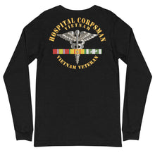 Load image into Gallery viewer, Unisex Long Sleeve Tee Navy - Hospital Corpsman w Vietnam Service Ribbons - Printed on the Back