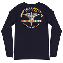 Load image into Gallery viewer, Unisex Long Sleeve Tee Navy - Hospital Corpsman w Vietnam Service Ribbons - Printed on the Back