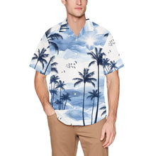 Load image into Gallery viewer, Tropical palm silhouettes in watercolor blues Men's All Over Print Hawaiian Shirt With Chest Pocket(ModelT58)(Merged Design)

