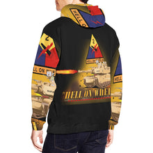 Load image into Gallery viewer, Men&#39;s All Over Print Hoodie (USA Size) (Model H13) - 2nd Armored Division - M1A1 Tank - Hell on Wheels w Fire
