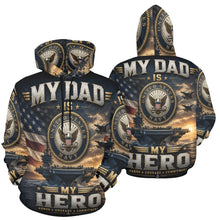 Load image into Gallery viewer, AOP Hoodie - My dad is my Hero - Navy Men's All Over Print Hoodie (USA Size) (Model H13)
