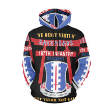 Load image into Gallery viewer, Men&#39;s All Over Print Hoodie (USA Size) (Model H13) - 187th Infantry Regiment - Torii, Rakkasans, Let Valor Not Fail, English, Latin
