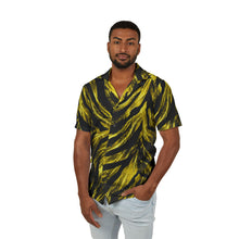 Load image into Gallery viewer, Mens Hawaiian Camp Shirt — Metallic Yellow tiger-stripe
