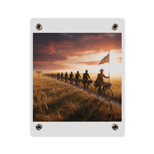 Load image into Gallery viewer, Acrylic Wall Art Panel - E Company 25th Infantry Buffalo Soldiers Bicycle Corps with Guidon on the Prairie at Sunset
