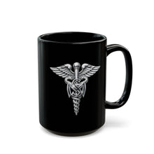 Load image into Gallery viewer, Black Mug  (15oz) - Army Medical Service Corps (MS) Branch Insignia - 3D - Silver - Enhanced
