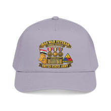 Load image into Gallery viewer, Mid Profile Baseball Cap - Army - Iraq War Veteran - Ribbon Bar - Map - SSI - 1st Armored Division - 3D - Enhanced

