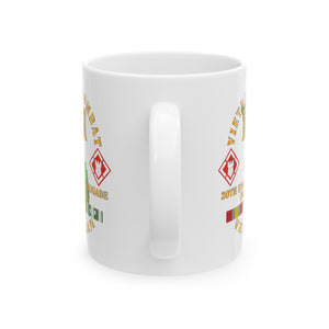 White Ceramic Mug, (11oz, 15oz) - Vietnam Combat Veteran w 20th Engineer Brigade  SSI - Dong Tam X 300