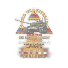 Load image into Gallery viewer, Kiss-Cut Stickers - Army - Cold War Vet -  3rd Armored Division  - Gelnhausen, Germany - M60A3 Tank  - Spearhead w Fire - 1982-1984 w DUI - COLD X 300

