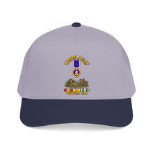 Load image into Gallery viewer, Mid Profile Baseball Cap - Vietnam War Purple Heart Medal w VN SVC - with Vietnam Scene - 3D - Transparent
