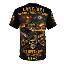 Load image into Gallery viewer, Lang Vei 1968 Special Forces Camp All‑Over Print Tee — "Steel in the Wire" - USMC
