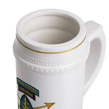 Load image into Gallery viewer, Classic Ceramic Beer Stein Mug, White Porcelain Stein with Gold Trim | German-Style Tankard - Army - Special Forces - SSI w Tab - Br - Ribbon
