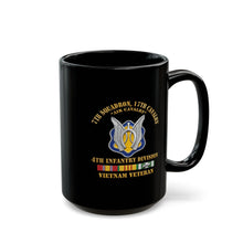 Load image into Gallery viewer, Black Mug  (15oz) - Army - 7th Squadron - 17th Cavalry - 4th ID - Vietnam Vet w SVC Ribbon - 3D X 300

