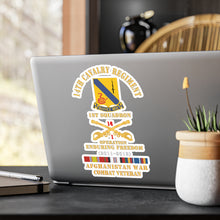 Load image into Gallery viewer, Kiss-Cut Vinyl Decals - Army - 14th Cavalry Regiment w Cav Br - 1st Squadron - OEF - 2011-2012 - Red Txt Cbt Vet w AFGHAN SVC X 300

