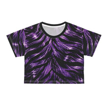 Load image into Gallery viewer, All-Over Print Beach &amp; Festival Crop Tee - Electric purple zebra stripes pattern
