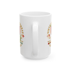 White Mug 15oz - Vietnam Veteran - 1st Signal Brigade - Combat Communicator "First to Communicate" with Vietnam Service Ribbons - Spec