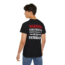 Load image into Gallery viewer, Unisex Ultra Cotton Tee - "Warning: Girlfriend Protected by an Iraq Veteran" Cotton T‑Shirt
